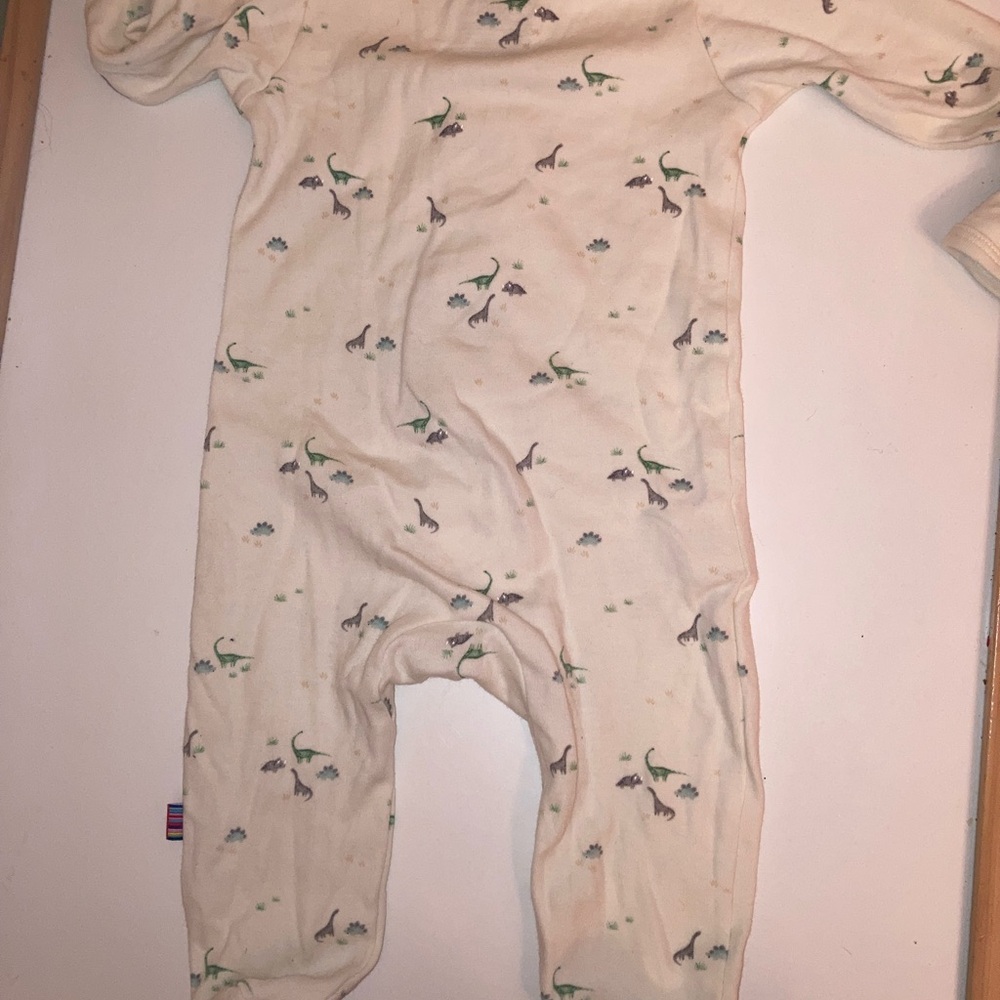 Magnetic Me Cream Footed Pajamas with Green Dinosaur Print - Picture 2 of 4